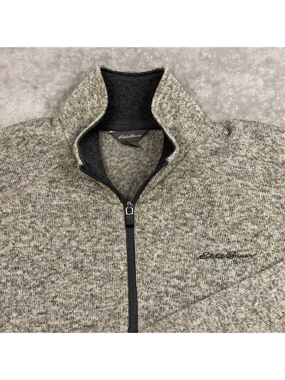 Eddie Bauer Mens XL Quarter Zip Fleece Brown Heather Pullover Outdoor